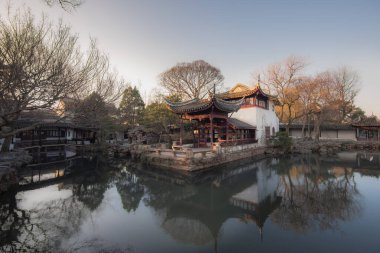 Mütevazı Yönetici GardenZhuozheng Bahçesi 'nin kış manzarası. Zhuozheng Bahçesi. Klasik bir bahçe, UNESCO Dünya Mirası Alanı.