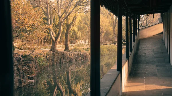 The garden at Humble Administrator Garden(Zhuozheng Garden) in a mist early morning.Zhuozheng Garden a classical garden,a UNESCO World Heritage Site and is the most famous of the gardens of Suzhou.