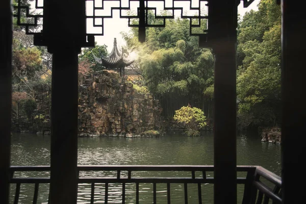 Het Historische Paviljoen Groen Bamboe Bos Suzhou Jiangsu China — Stockfoto