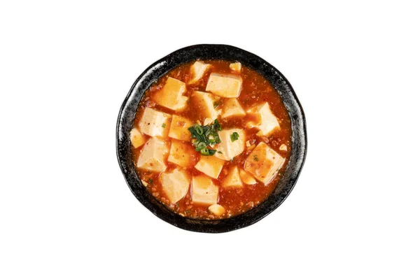 Materiał Tradycyjnej Chińskiej Żywności Mapo Tofu Zielonej Cebuli Ostre Białym — Zdjęcie stockowe