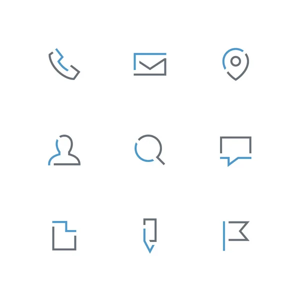 Цветной Набор Значков Контура Телефон Конверт Адресный Указатель Человек Лупа — стоковый вектор