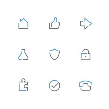 Anahat Icon set - ev, renkli el, ok, tüp bebek, kalkan, kilit, bulmaca, onay işareti ve telefon simgesi. İş, vektör internet ve Güvenlik işaretleri.