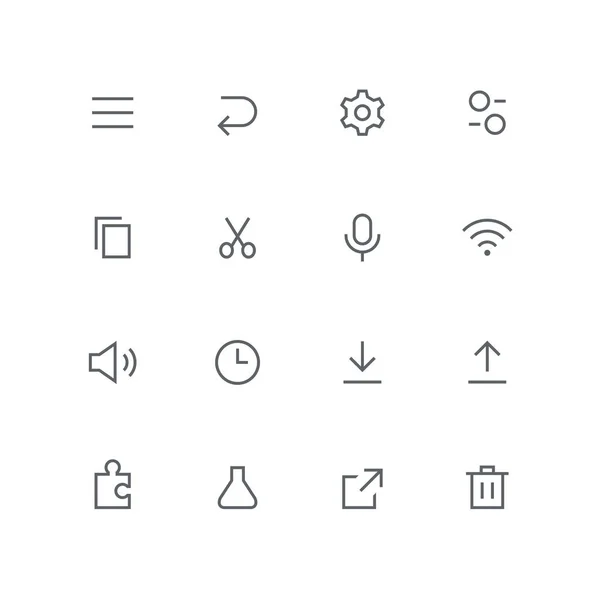 Hauptumrisssymbole Gesetzt Menü Pfeil Zahnrad Schalter Feile Schere Mikrofon Wlan — Stockvektor