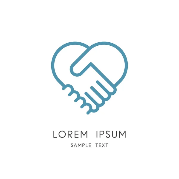 İş el sıkışma anahat logo - bir anlaşma ve kalp simgesi iki el yapacaklar. Ortaklık, işbirliği ve ekip çalışması, aşk ve ilişki vektör simgesi.