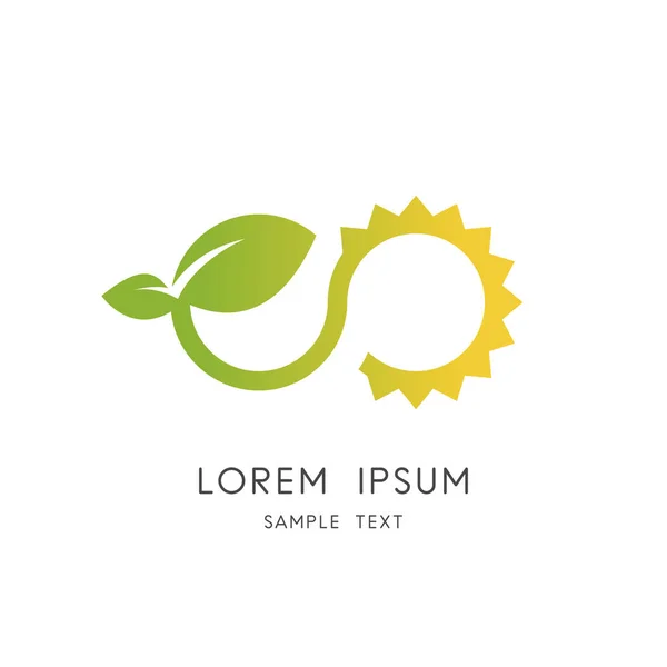 Infinity Nature Logo Sprießen Mit Grünen Blättern Und Sonnensymbol Ökologie — Stockvektor