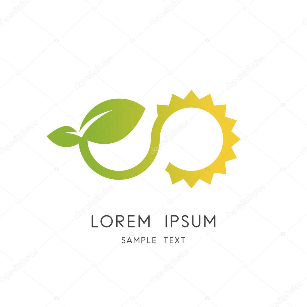 Infinity nature logo - sprout with green leaves and sun symbol. Ecology, environment and agriculture vector icon.
