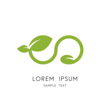 Infinity doğa logo - filiz yeşil yaprak ve tohum sembolü ile. Yeni hayat, tarım ve tarım vektör simgesi.