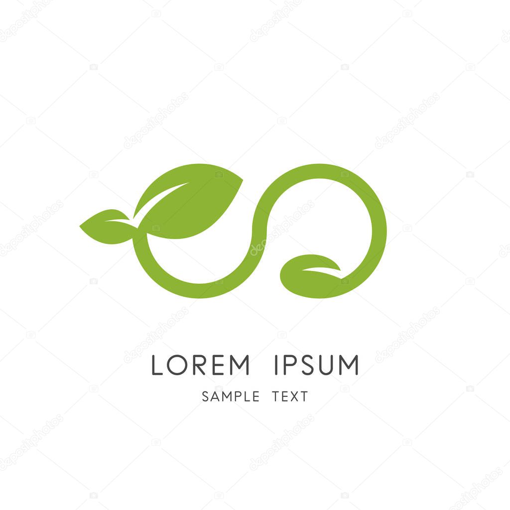 Infinity nature logo - sprout with green leaves and seed symbol. New life, agriculture and cultivation vector icon.