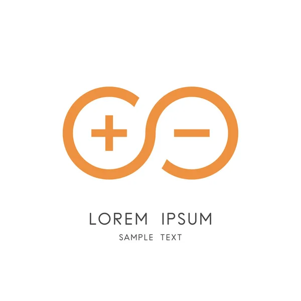 Sonsuz güç logo - akümülatör veya pil ile artı ve eksi simgesi. Sonsuz enerji kaynağı ve birlik karşıtların vektör simgesi.