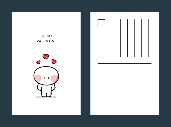 Μου Valentine Καρτ Ποστάλ Ντροπαλός Κινούμενα Σχέδια Χαρακτήρα Κόκκινες Καρδιές — Διανυσματικό Αρχείο