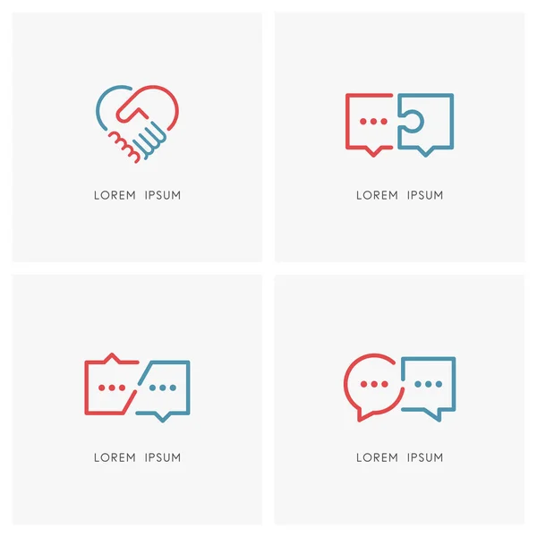 Partnerskap Och Konversation Logotyp Set Affärskommunikation Eller Chatt Symbol Händer — Stock vektor