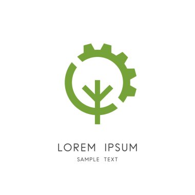 Ağaç ve bitki ve sembol pinyon dişli çark logosu -. Yeşil güç ve alternatif enerji kaynağı, sanayi ve doğa, çevre ve ekoloji vektör simgesi.