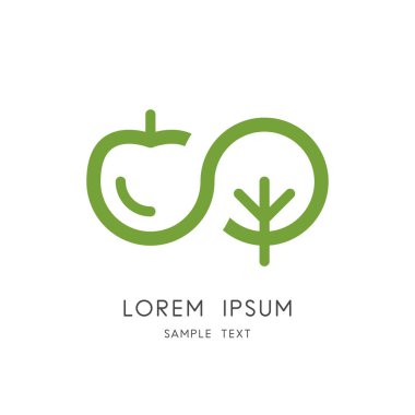 Infinity doğa logo - elma, kiraz veya erik ve ağaç sembolü. Sonsuz hayat, Bahçe ve meyve bahçesi, toplama ve hasat meyve simge vektör.