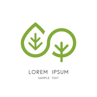 Logo - yaprak ve ağaç bitki ve sembol filiz. Infinity doğa ve bitkisel üreme, ekoloji ve çevre vektör simgesi.