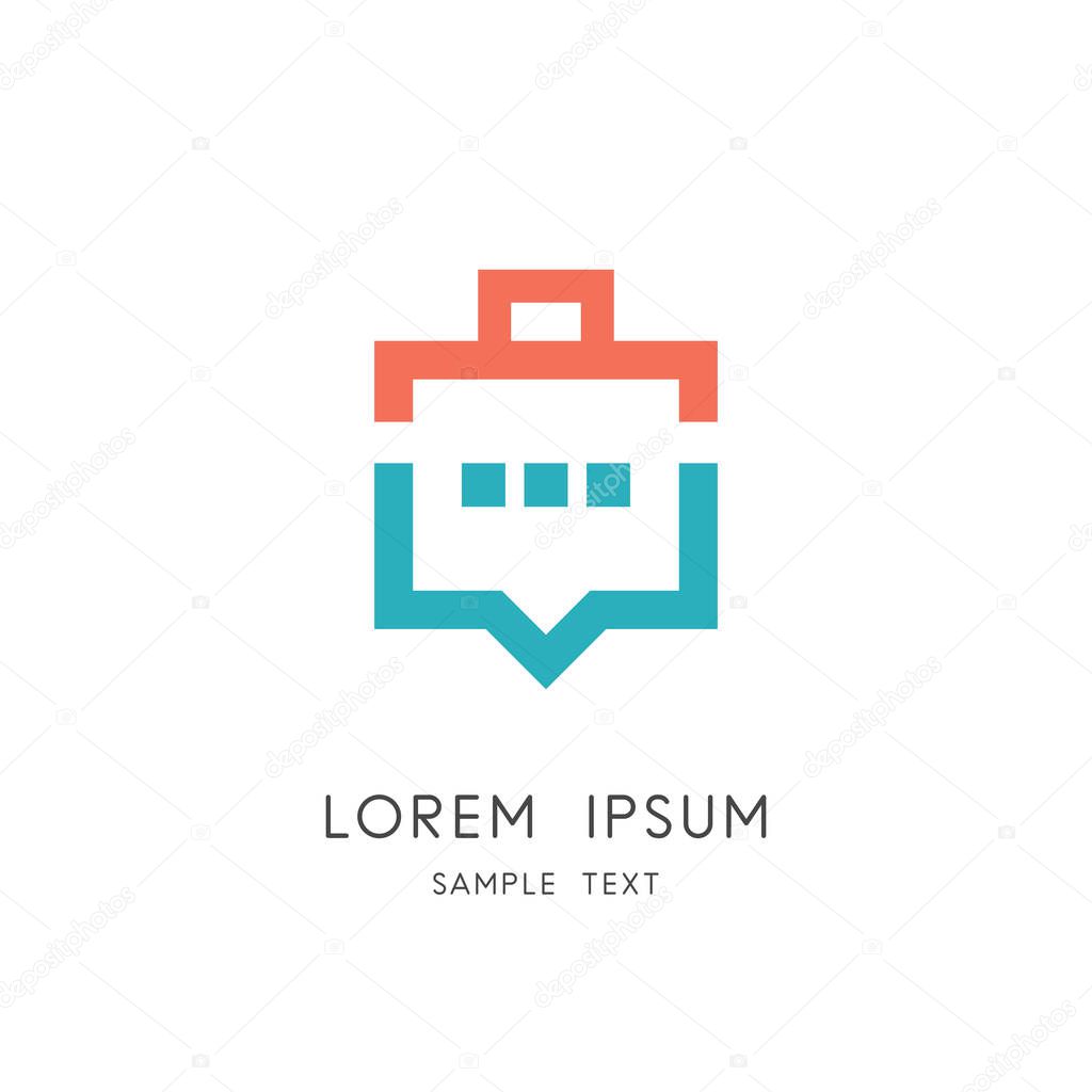 Chat and briefcase logo - portfolio and message symbol. Business communication and effective speaking vector icon.