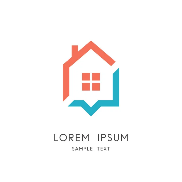 Logo Adresse Domiciliaire Maison Avec Fenêtre Cheminée Symbole Pointeur Lieu — Image vectorielle