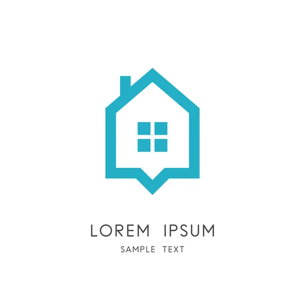 Home Outline Logo Haus Mit Fenster Und Schornstein Und Adresssymbol — Stockvektor