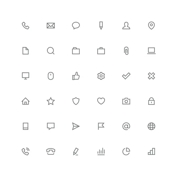 Toplam simge seti-telefon, posta, mesaj, kalem, kişi, adres, belge, arama, bilgisayar, dişli, ev, grafik ve diğer semboller. İletişim, ofis, iş, internet ve Web sitesi Anahat vektör.