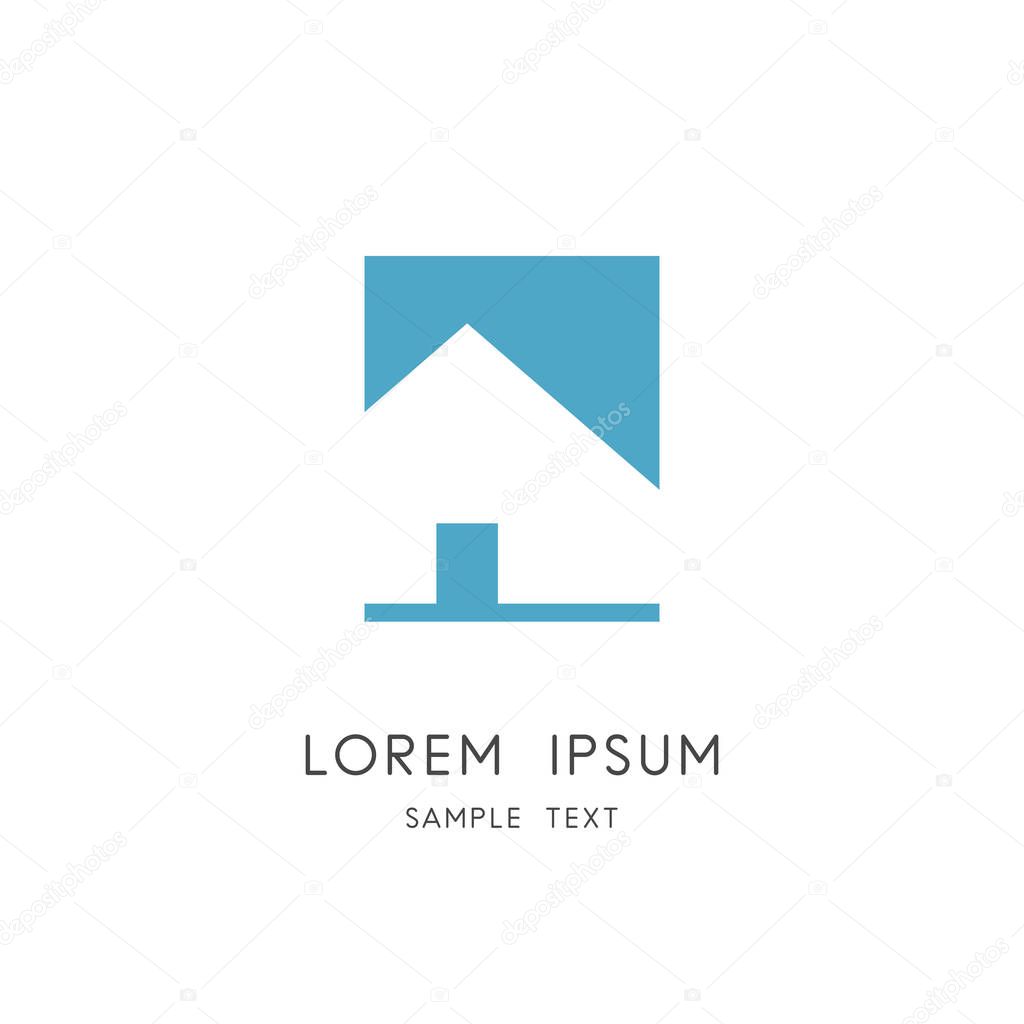 Real estate logo - house with front door or home symbol. Realty and property vector icon.