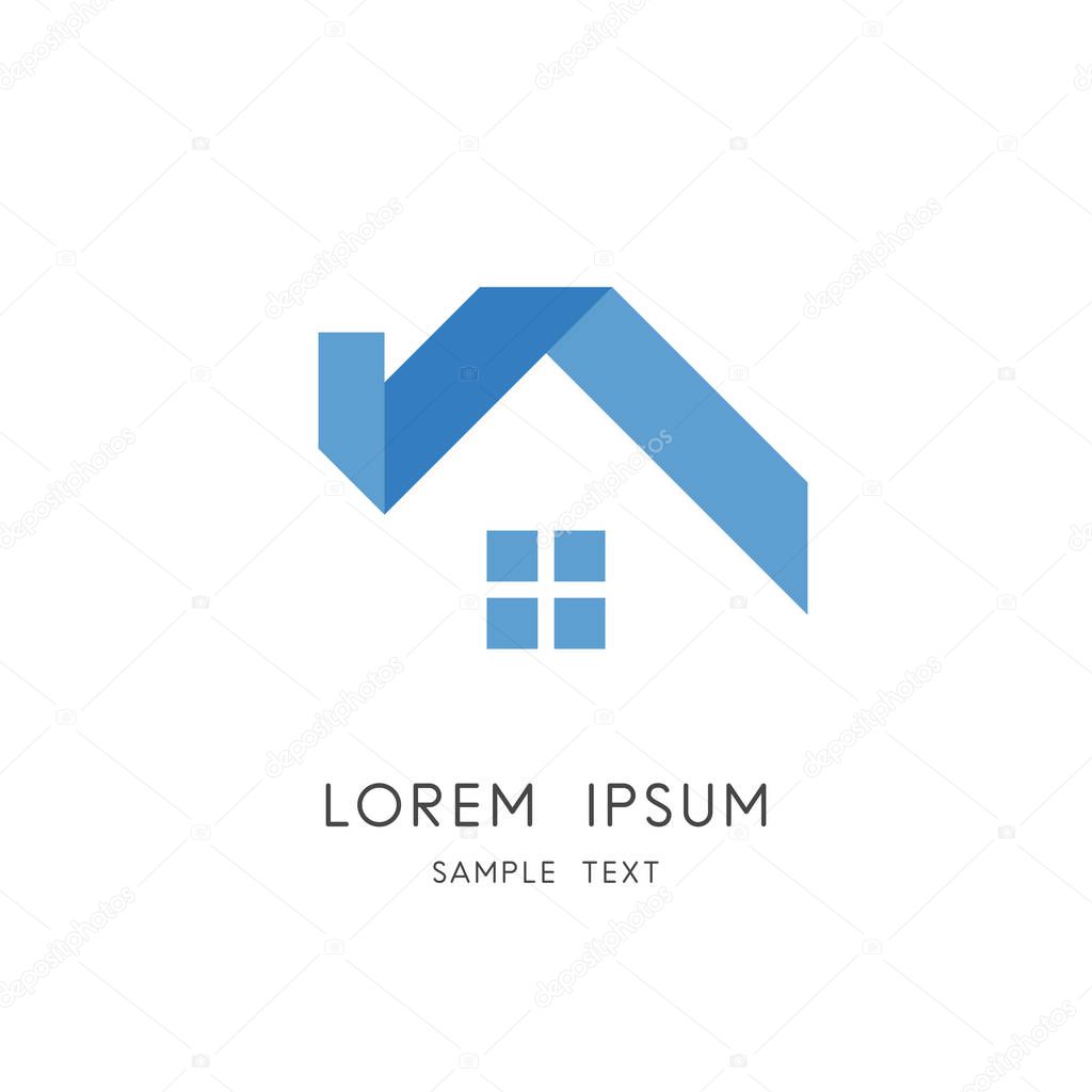 Real estate logo - house or home with chimney on the roof and window. Realty and property vector icon.