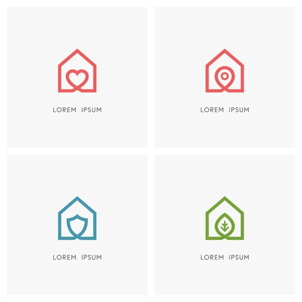 Home Outline Logo Gesetzt Haus Mit Herz Ortsmarke Schild Und — Stockvektor