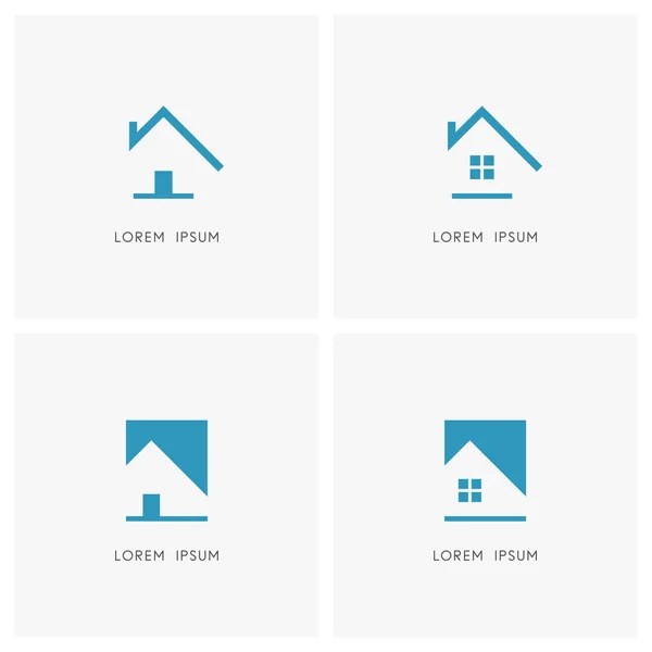 Conjunto Logotipo Simple Realty Casa Contorno Con Chimenea Techo Casa — Archivo Imágenes Vectoriales