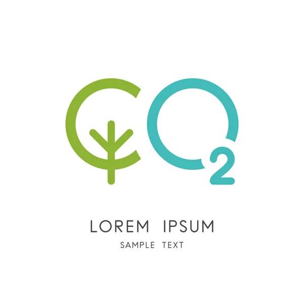 Koldioxid Logotypen Grönt Träd Och Syre Symbol Photosynthesis Natur Vektor — Stock vektor