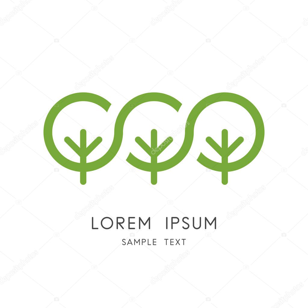 Green forest logo - group of trees and ecosystem symbol. Nature and ecology, garden and park vector icon.