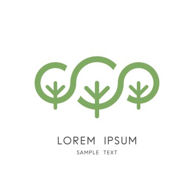 Doğa koruma logosu, yeşil ağaçlar ve orman sembolü. Ekoloji ve çevre koruma, ulusal park ve botanik bahçesi vektör simgesi.