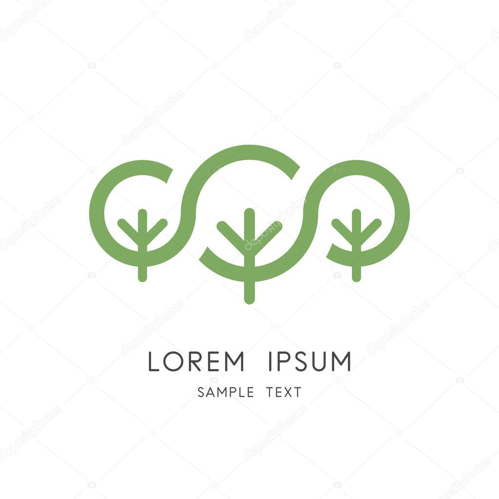 Nature reserve logo - green trees and forest symbol. Ecology and environmental protection, national park and botanical garden vector icon.