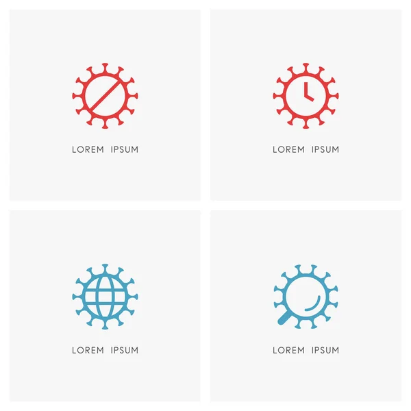 Covid Outline Symbool Set Coronavirus Sars Virus Klok Tijd Aarde — Stockvector