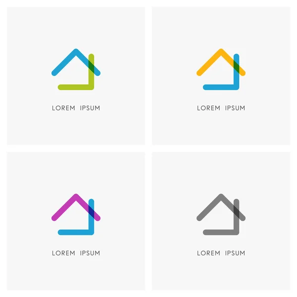 Conjunto Logotipo Color Casero Esquema Simple Casa Luminosa Con Techo — Archivo Imágenes Vectoriales