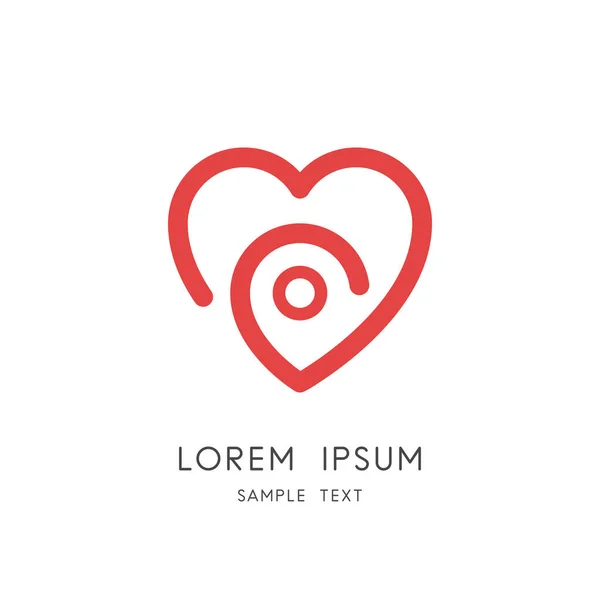 Favori logosu, kalp ve adres belirteç sembolü. Aşkın başlangıcı, seyahat acentesi ve balayı tur ikonu.