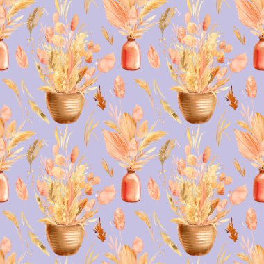 Kuru bitkiler, yapraklar suluboya, pürüzsüz desenler