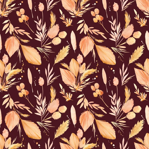 마른 꽃 허브, 나뭇잎 물색, 솔기없는 무늬 — 스톡 사진