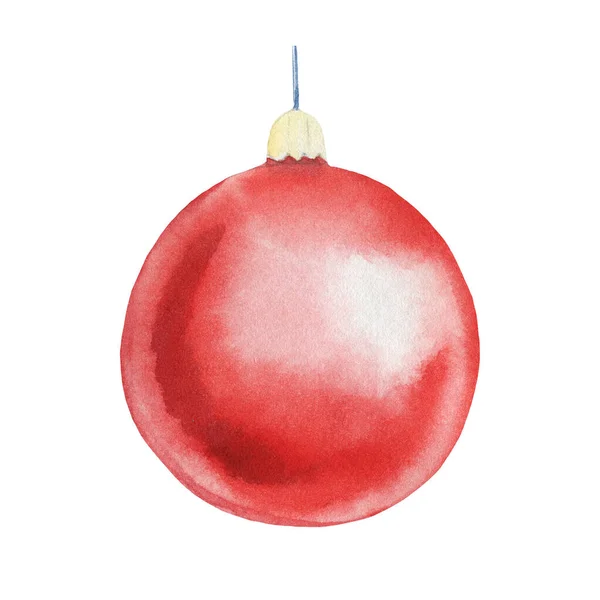 Boule de Noël sur fond blanc isolé, Aquarelle Boule rouge illustration. — Photo