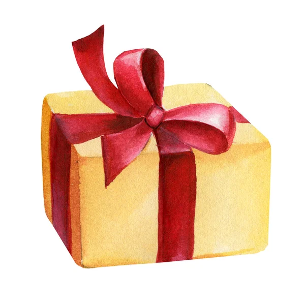 Caja de regalo sobre fondo blanco aislado, ilustración de acuarela. —  Fotos de Stock