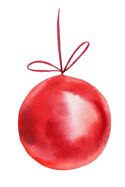 Weihnachtskugel auf weißem, isoliertem Hintergrund, Aquarell Red Ball Illustration. — Stockfoto