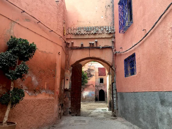 Belle Rue Marocaine Dans Médina Marrakech Aux Couleurs Pastel Voyage — Photo