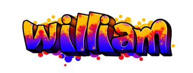 William... Grafiti ve sokak sanatları kültüründen esinlenilmiş havalı bir Graffiti Adı. Canlı canlı renkler, kusursuz bir tarz, mükemmel bir denge. İmkânın varken duvar yazısını spreyle boyatmana gerek yok..