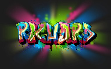 Ben Richard. Graffiti ve sokak sanatları kültüründen esinlenilmiş havalı bir graffiti adı çizimi. Canlı canlı renkler, kusursuz bir tarz, mükemmel bir denge..