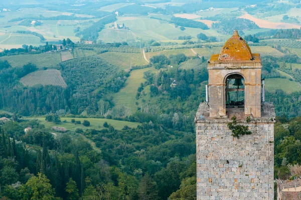 Topo Torre Rognosa Com Paisagem Típica Toscana Fundo Visto Topo — Fotografia de Stock