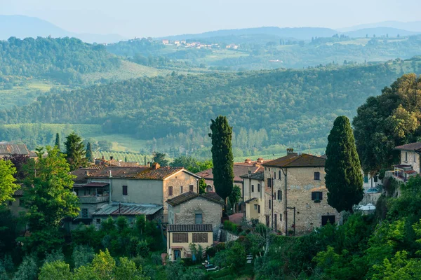 Edifícios Residenciais Com Uma Paisagem Toscana Fundo San Gimignano Província — Fotografia de Stock