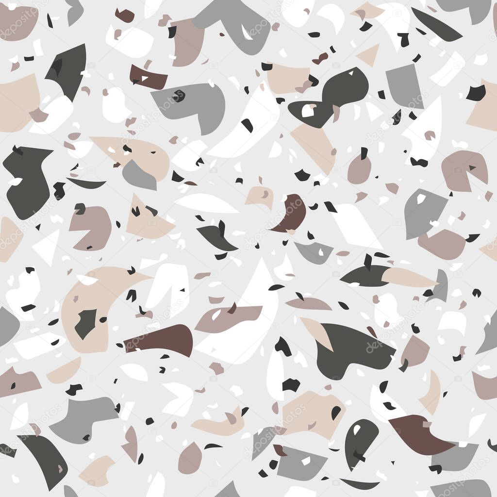 Terrazzo seamless vector pattern in the mixture of pink, white and neutral colours. Great for wallpapers, stationary, wrapping paper and interior textiles. 