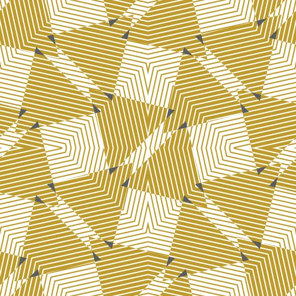 无缝隙对称抽象几何图案与对比色 线状纹理的白色背景上的芥末黄色矢量图解 单色染色模式 — 图库矢量图片