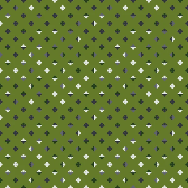 Kleine Bunte Stilisierte Vierblättrige Wasserkleeblätter Auf Grünem Hintergrund Verspieltes Nahtloses — Stockvektor