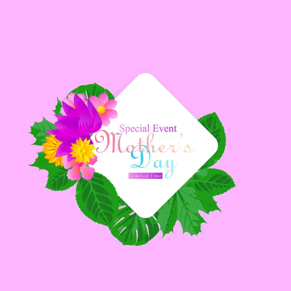 Mother Day Special Event Sale Poster Design Φύλλα Καρέ Για — Διανυσματικό Αρχείο