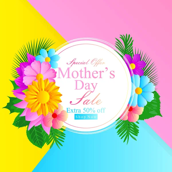 Sosyal Medya Tanıtımı Reklamı Için Çiçeklerle Birlikte Anneler Günü Soyut — Stok Vektör