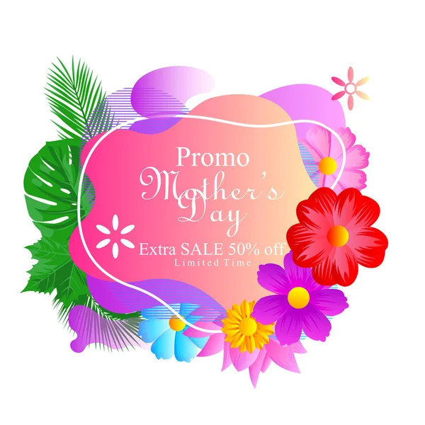 Promo Carte Vœux Fête Des Mères Avec Des Fleurs Cadre — Image vectorielle