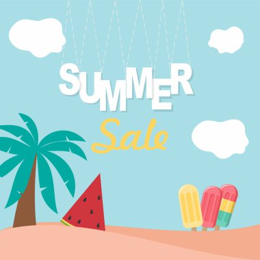 Sosyal medya paylaşımı için plaj ve palmiye ağacıyla yaz arkaplanı